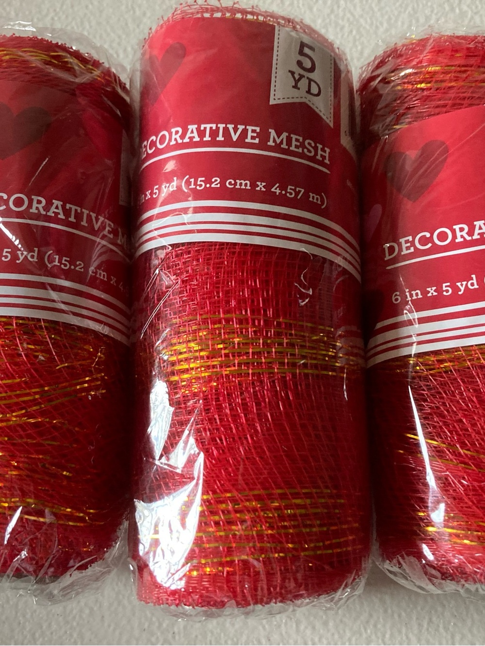 Decorative Mesh Red w/ Gold Stripes 6 in x 5 yd (15.2 cm x 4.57 m) 3 Rolls Lot